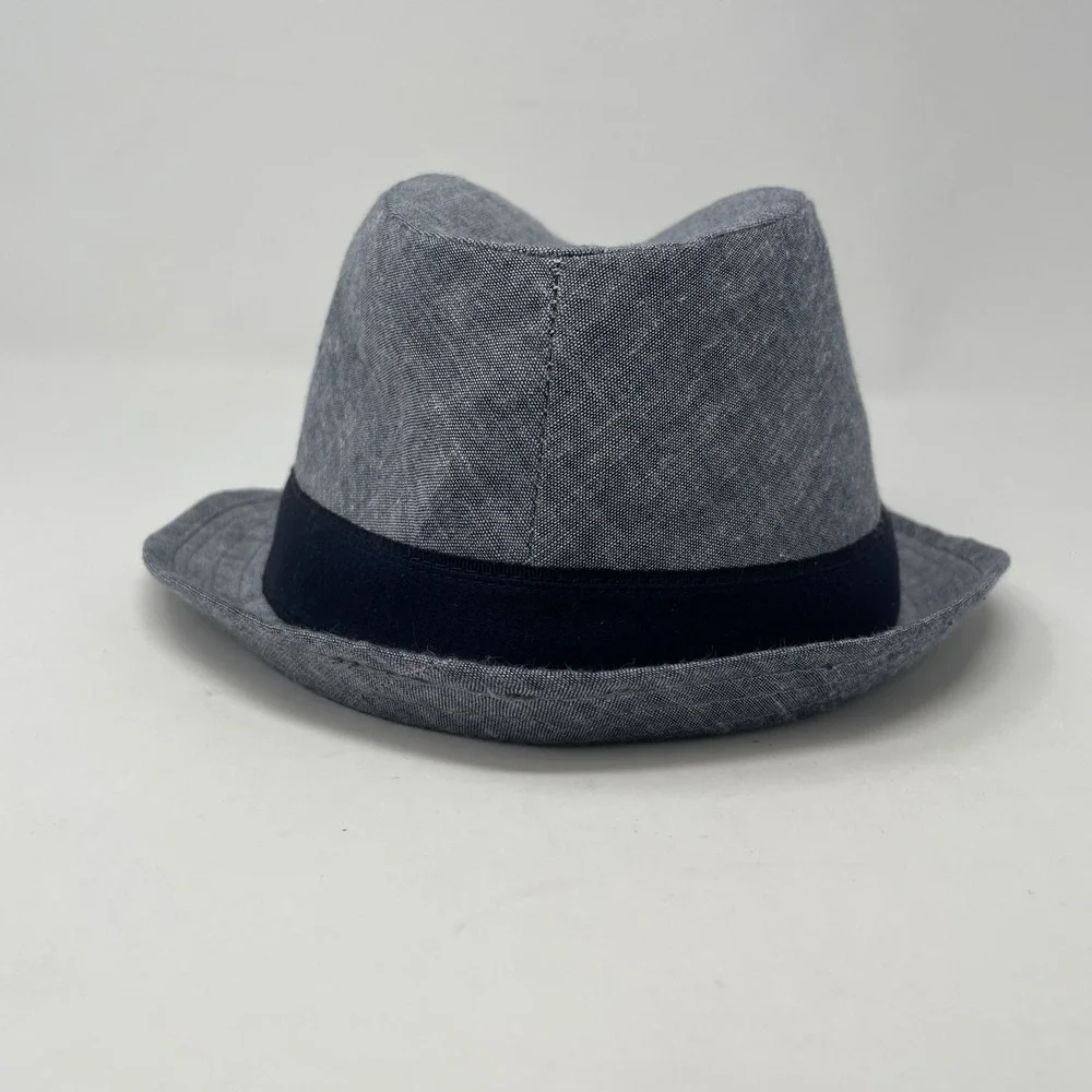 Banana Republic Men Blue Cotton Linen Fedora Hat L/XL Gingham Lining Dapper Sun